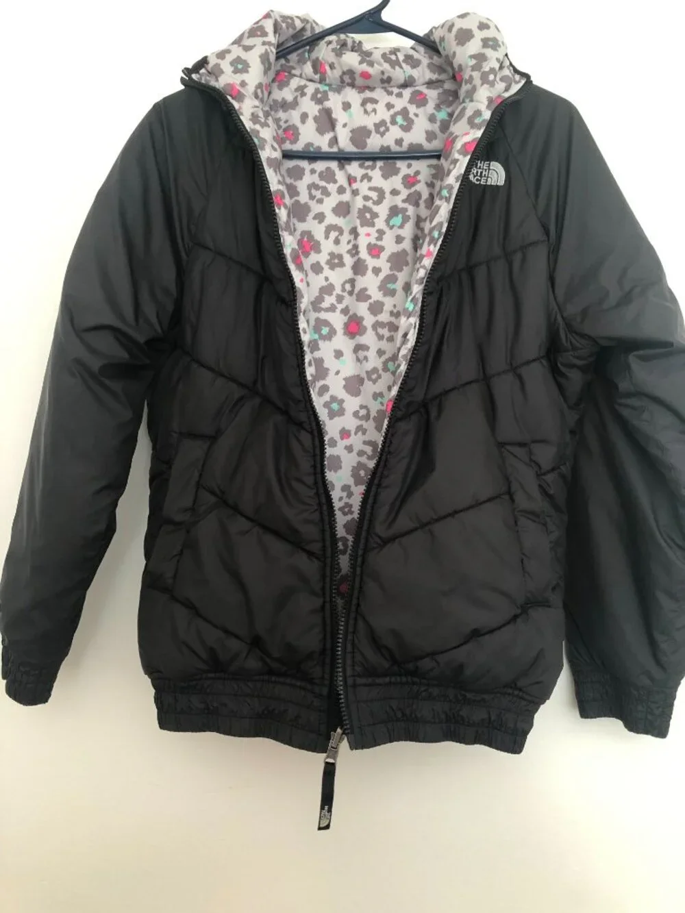 The North Face Reversible Girls Puffer Jacket Black Youth Junior Size XL